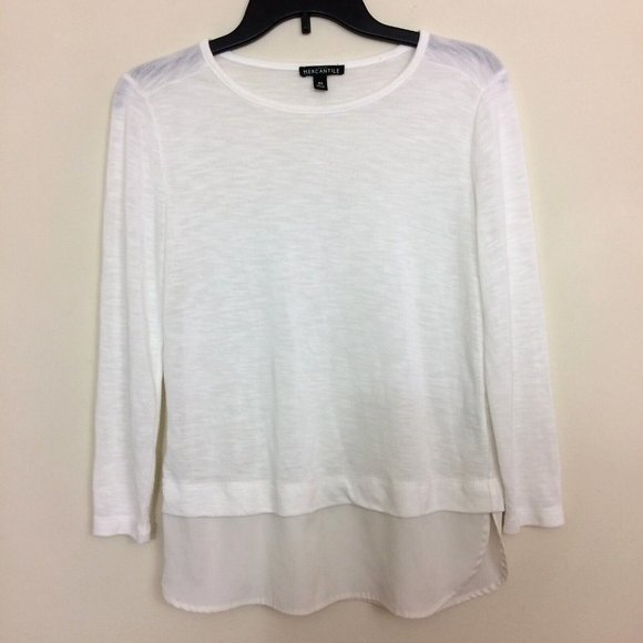 J. Crew Womens Knit Top Long Sleeve Popover White Soft Satin Ivory Hem Blouse XS - Picture 2 of 8